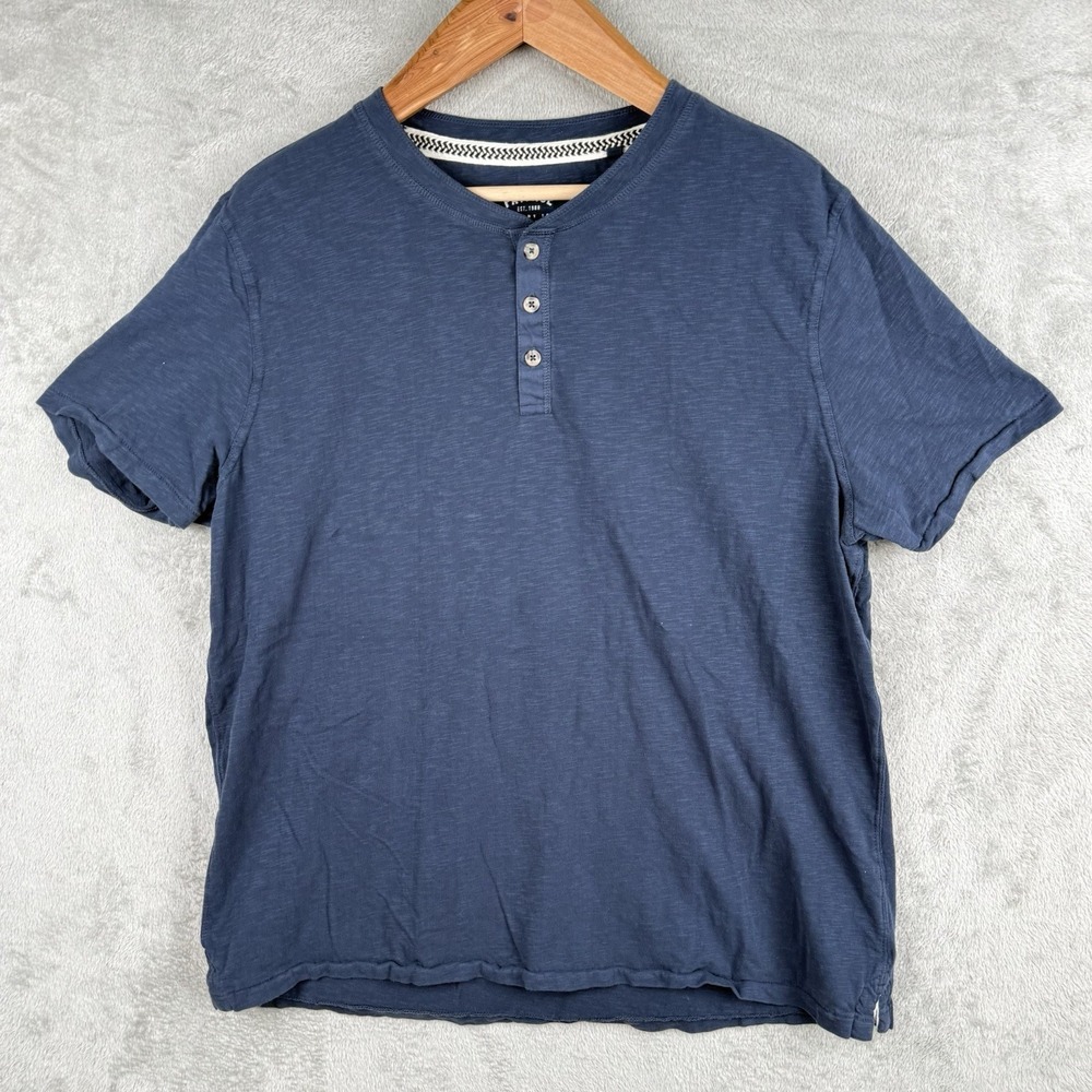 Fat Face Henley Shirt Mens 2XL Solid Blue S/S Casual Organic Cotton Classic